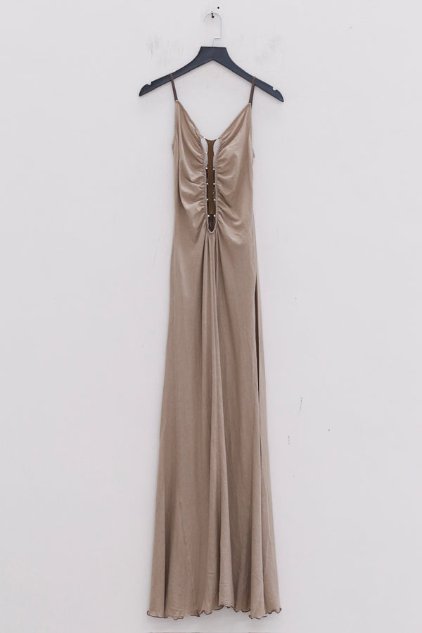 RUI built 25 autumn and winter cotton and linen lace long dress RUI-RAW25WV04-Ficelle camel brown